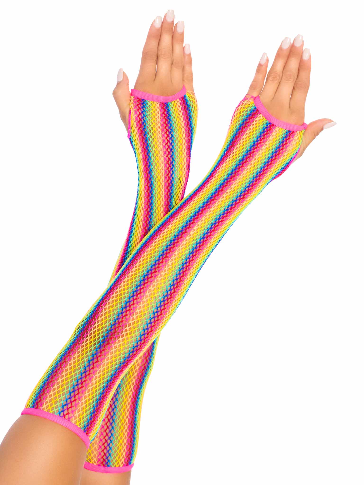 Rainbow Net Fingerless Arm Warmer Gloves - Image 3