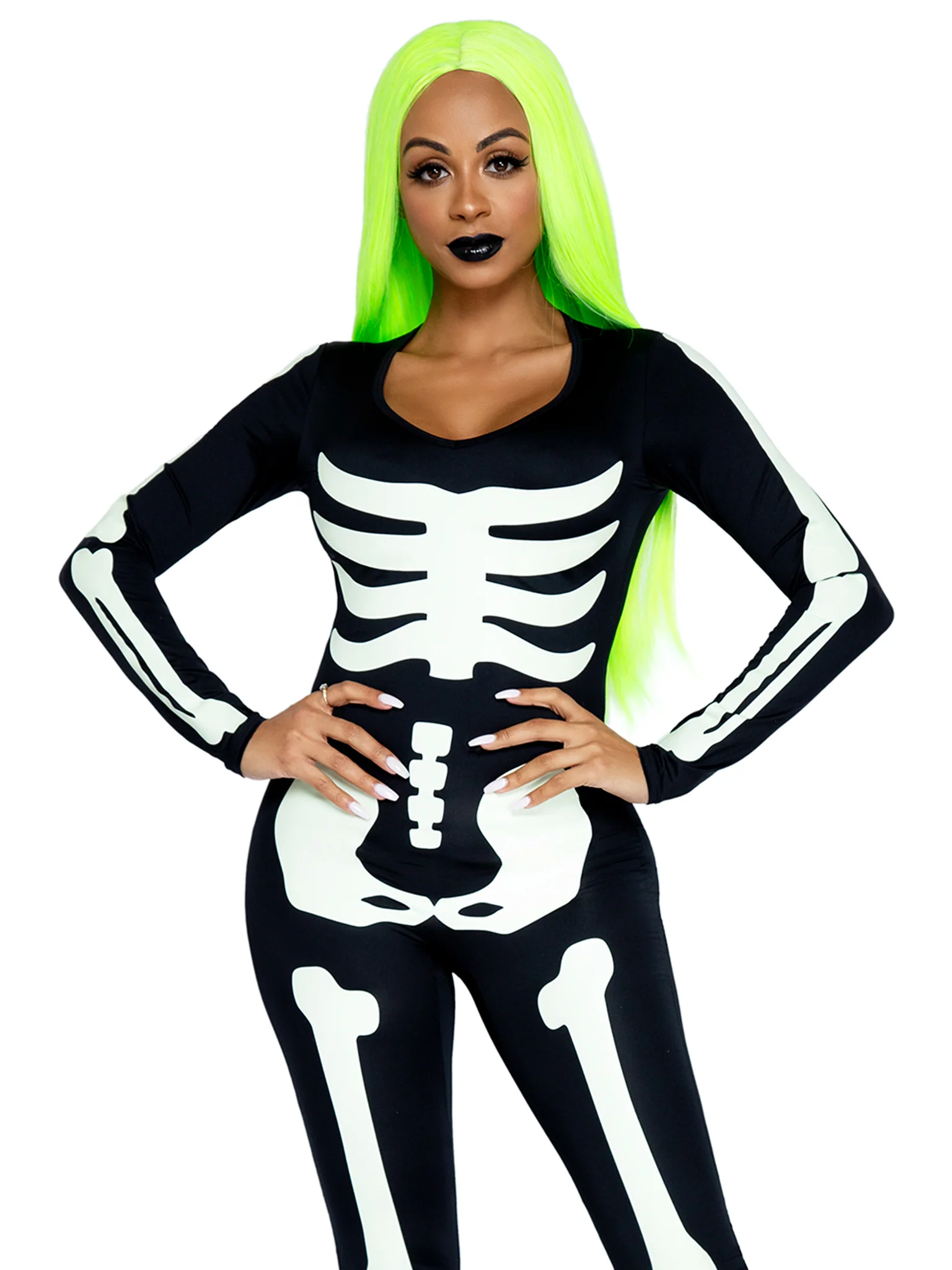 Printed Glow In The Dark Skeleton Catsuit - Image 3