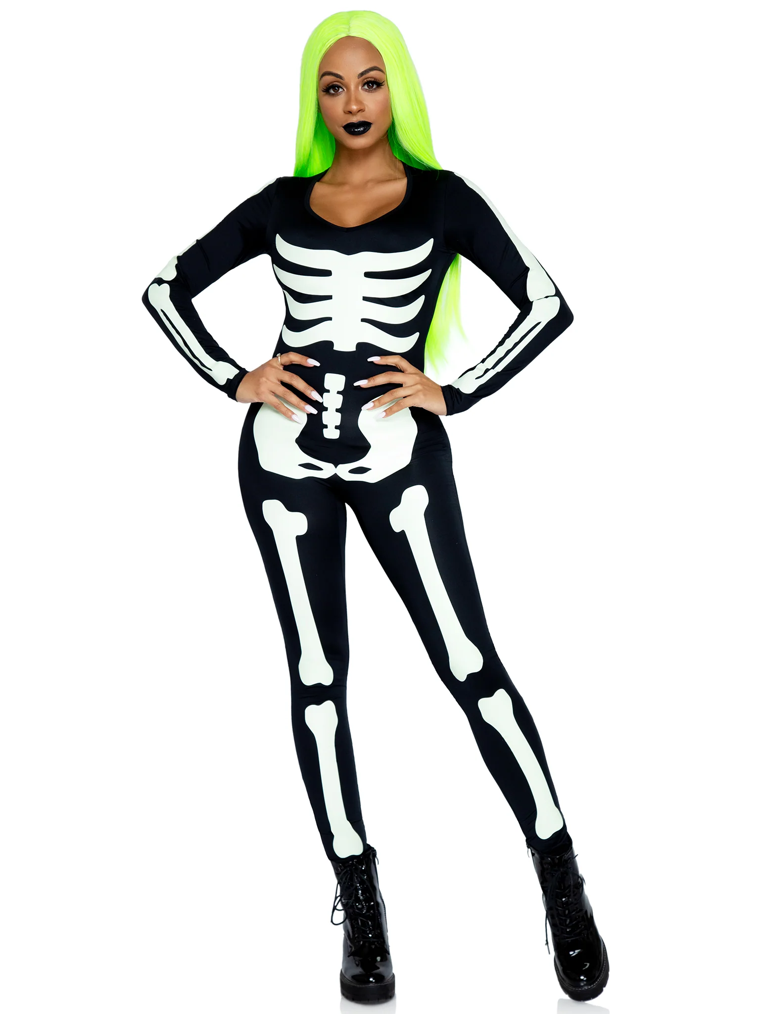 Printed Glow In The Dark Skeleton Catsuit - Image 4